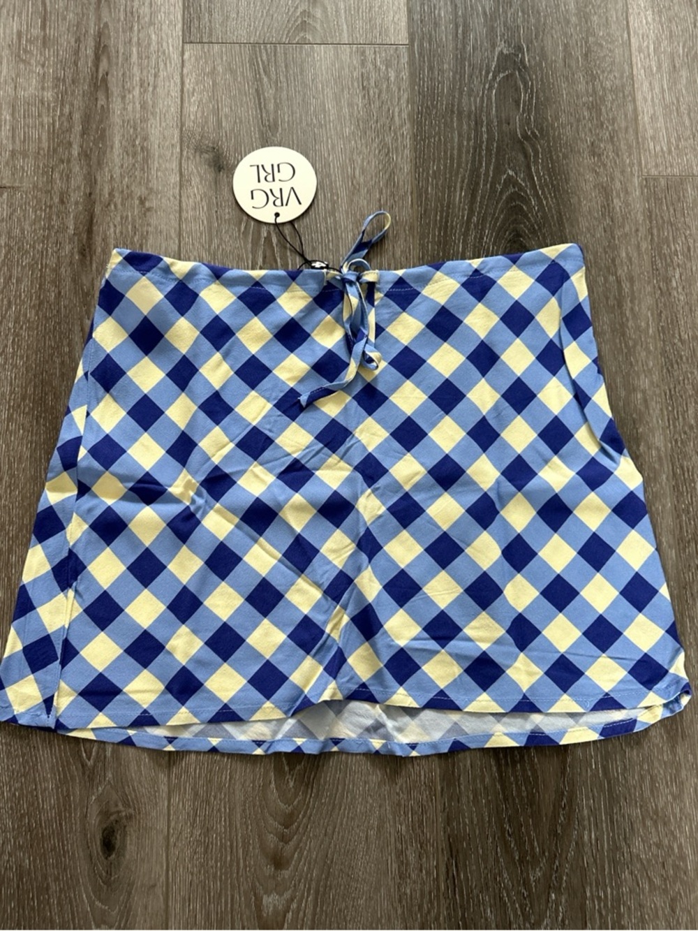 Verge Girl Light Yellow and Blue Checkered Mini Skirt Size AU 4 NWT